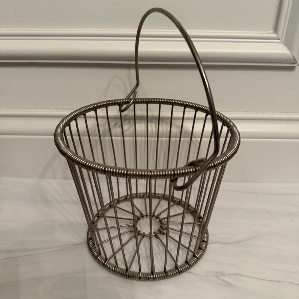 Hefty vintage silver French wire egg basket